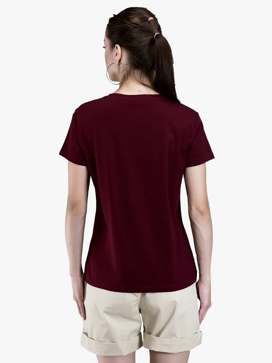 Wine Cotton Spandex Graphic Crew Neck T-Shirt 6