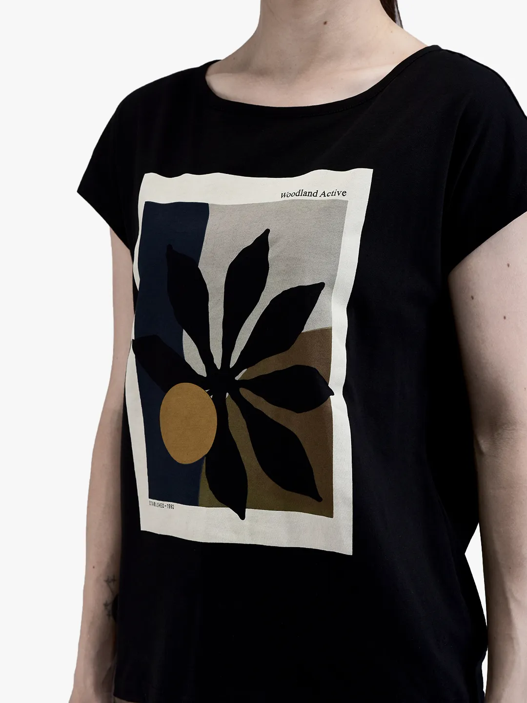 Woodland Ladies Black Graphic Print Round Neck T-Shirt 4