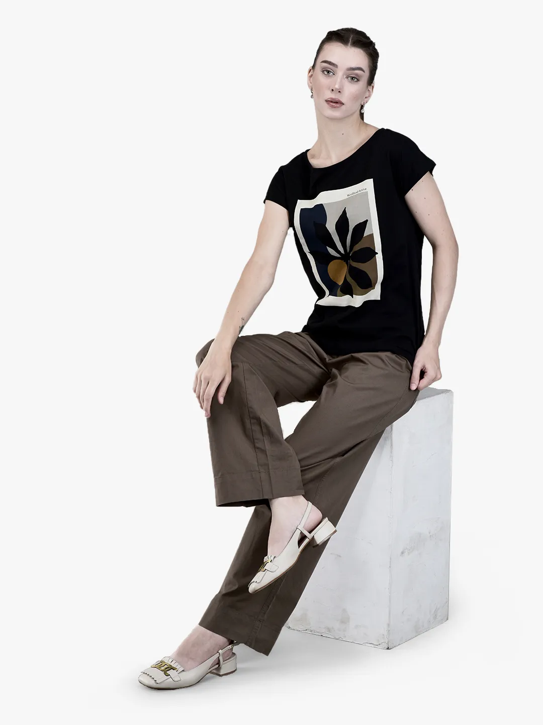 Woodland Ladies Black Graphic Print Round Neck T-Shirt 7