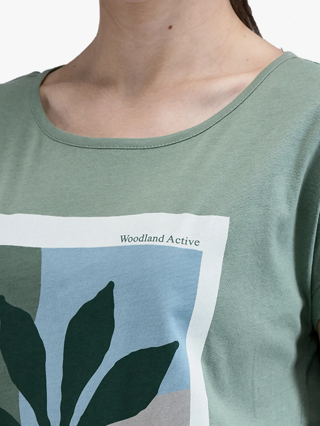 Woodland Ladies Olive Graphic Print Round Neck T-Shirt 4