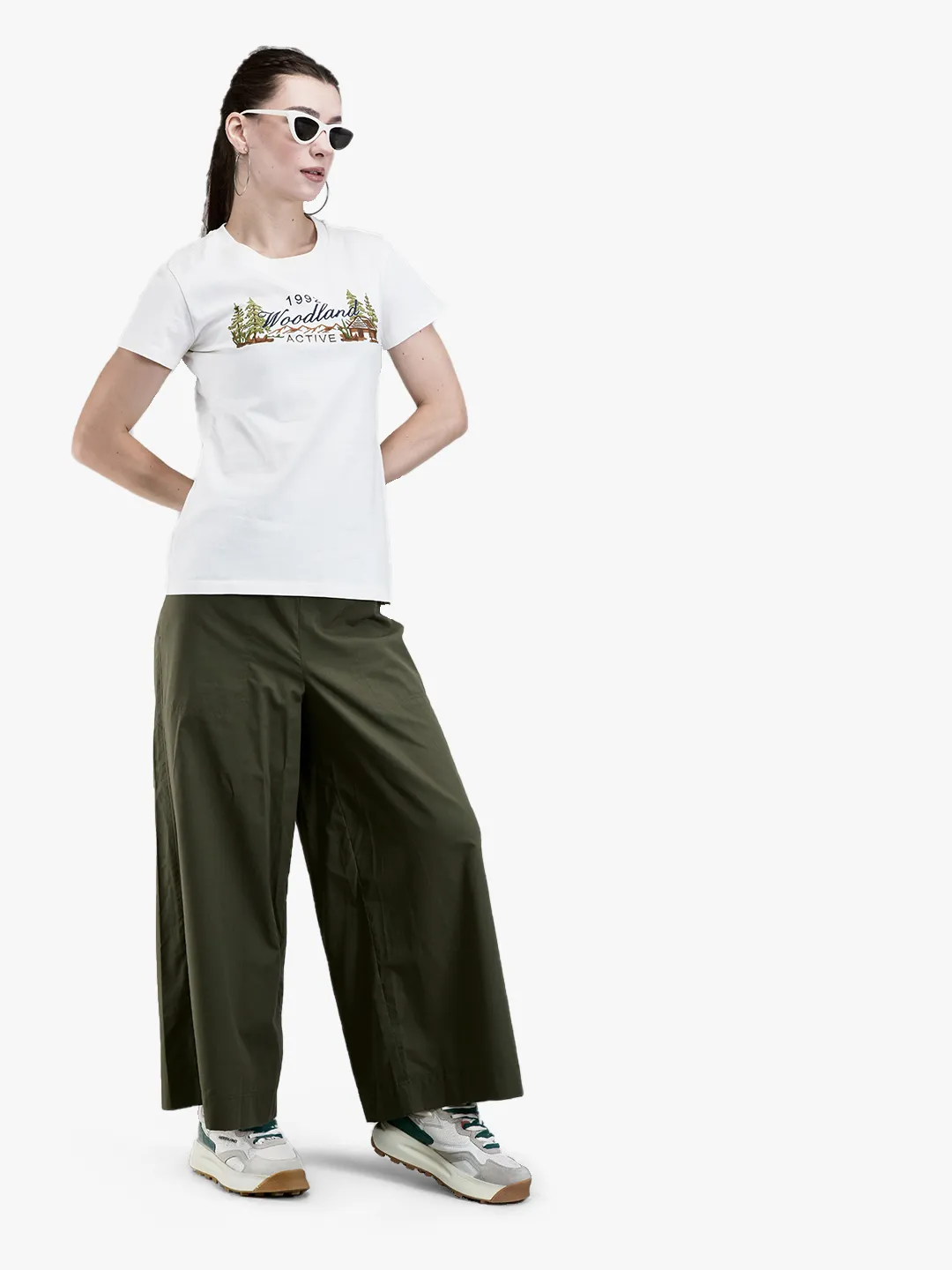 Woodland Ladies O-White Cotton Crew Neck Graphic T-Shirt 7
