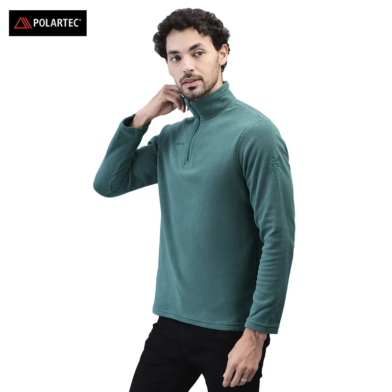 Men Forest green Sweatshirt with half zip clousre - Thumbnail 2