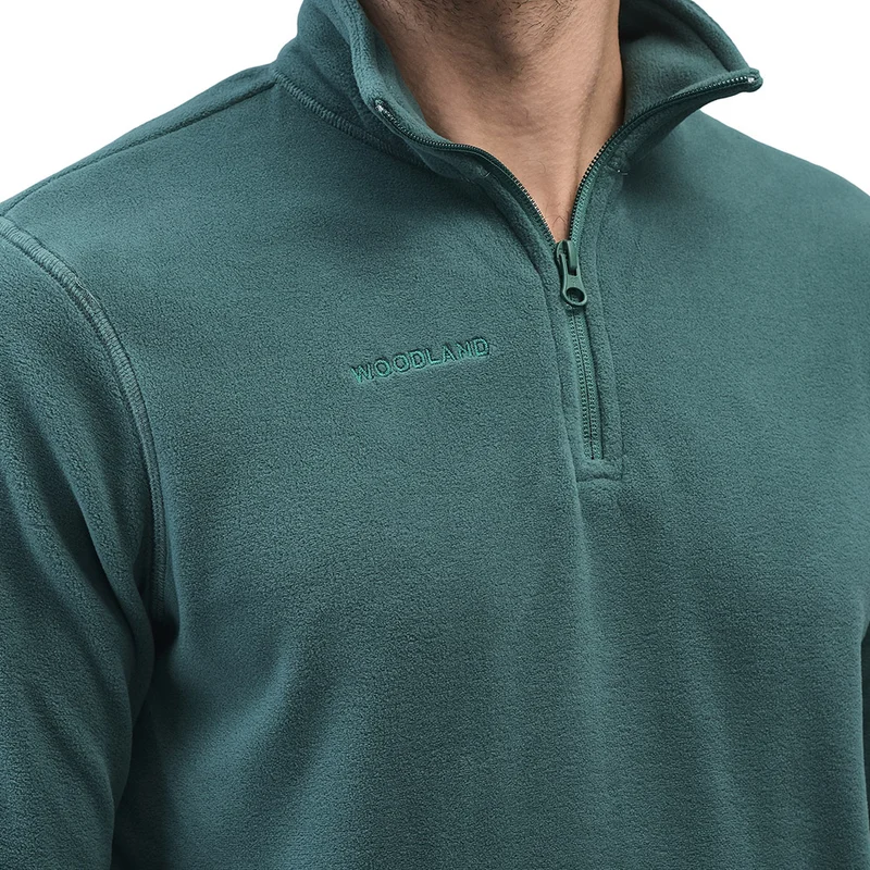 Men Forest green Sweatshirt with half zip clousre - Thumbnail 4