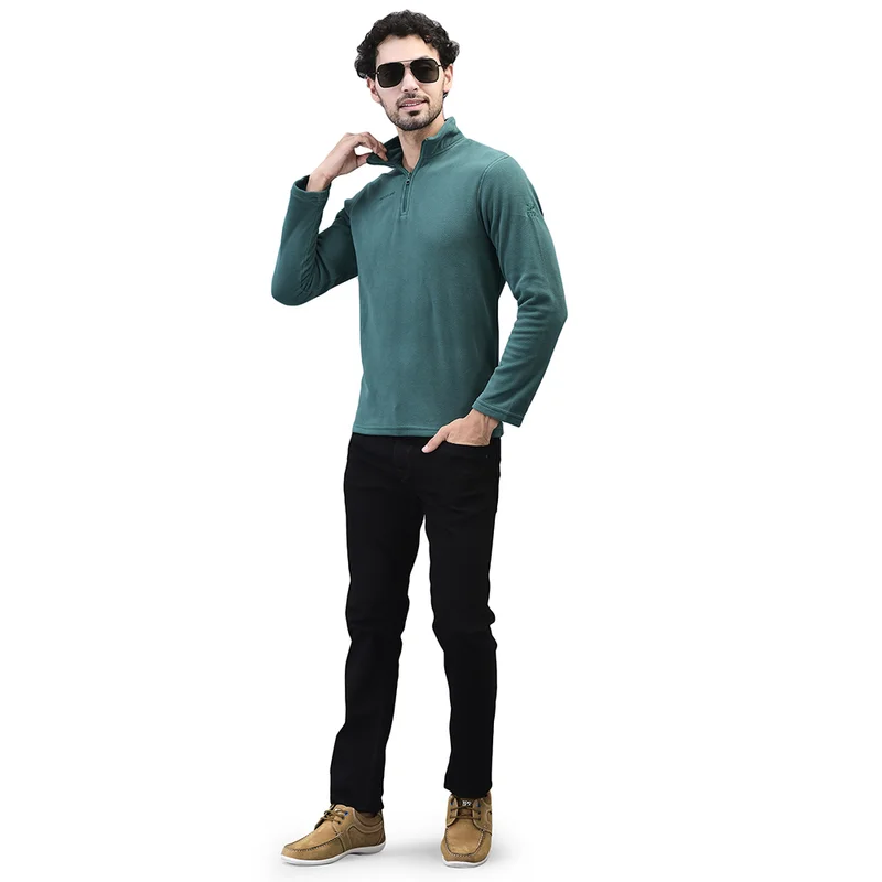 Men Forest green Sweatshirt with half zip clousre - Thumbnail 8