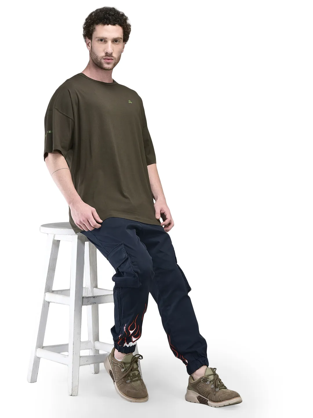 Navy Fire Print Joggers - Thumbnail 1