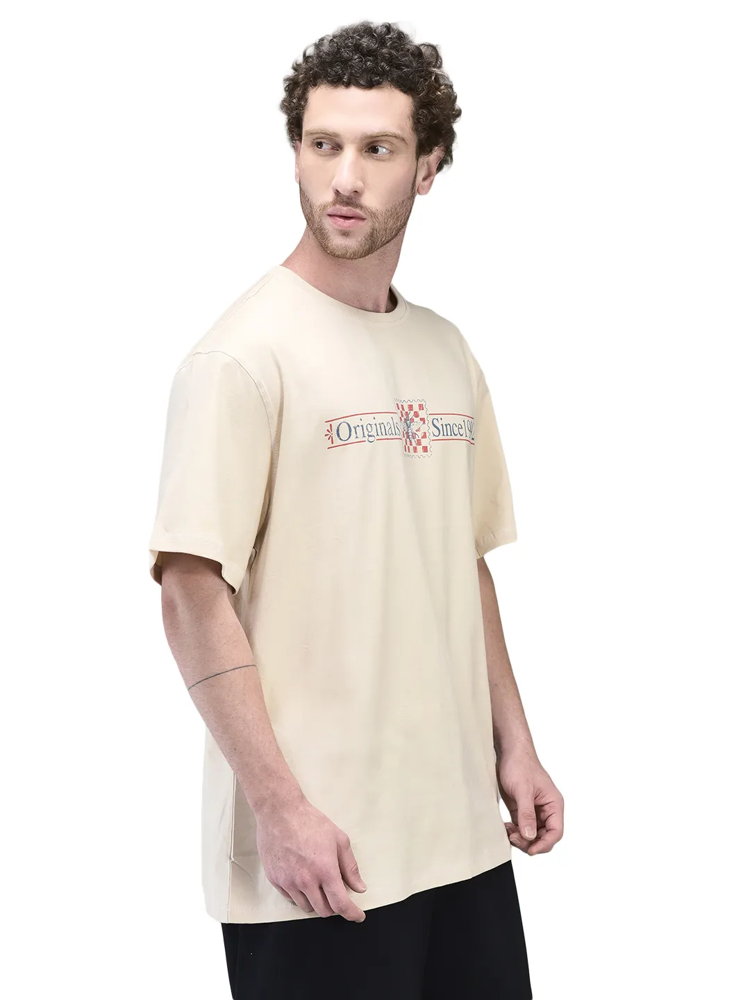 Bleached Sand Cotton Round Neck T-Shirt - Thumbnail 3