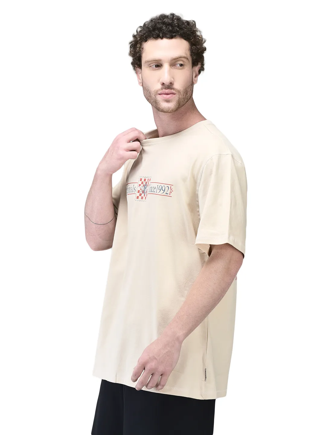 Bleached Sand Cotton Round Neck T-Shirt - Thumbnail 4