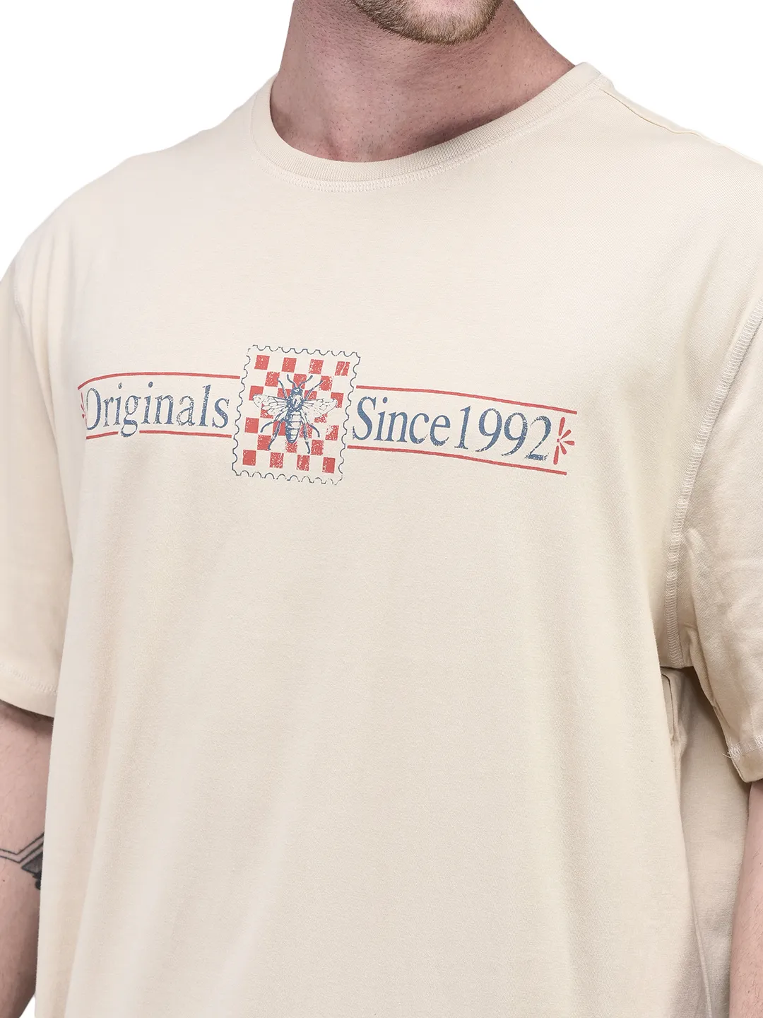 Bleached Sand Cotton Round Neck T-Shirt - Thumbnail 5