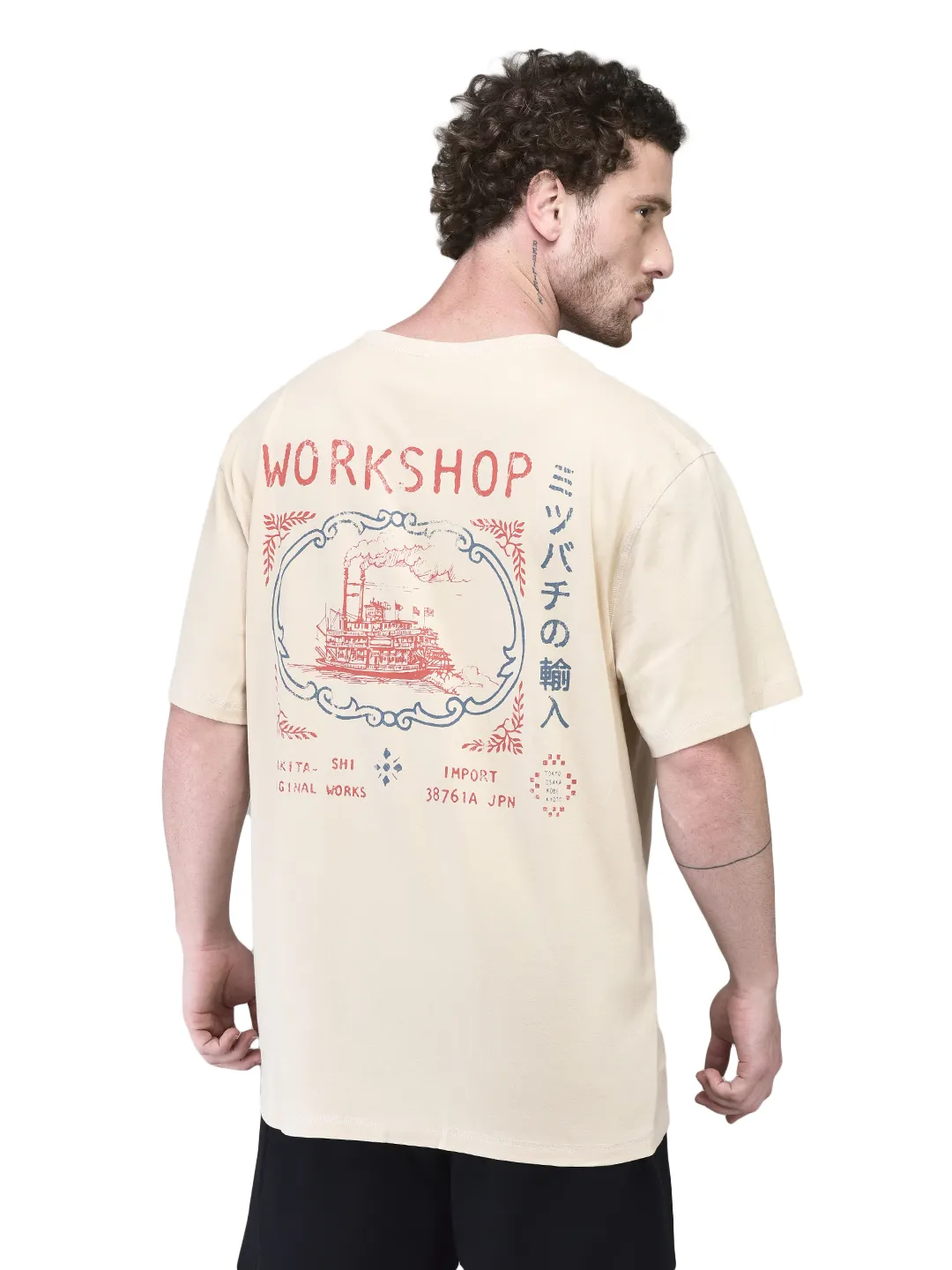 Bleached Sand Cotton Round Neck T-Shirt - Thumbnail 6