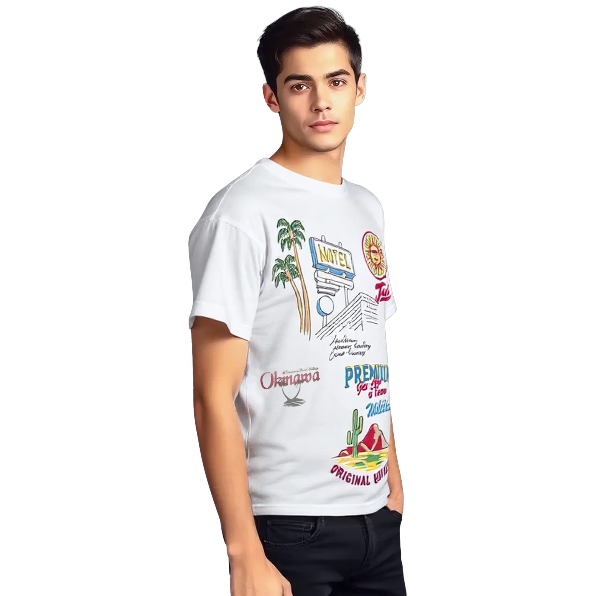 Ecru Unisex Cotton Tshirt - Thumbnail 4