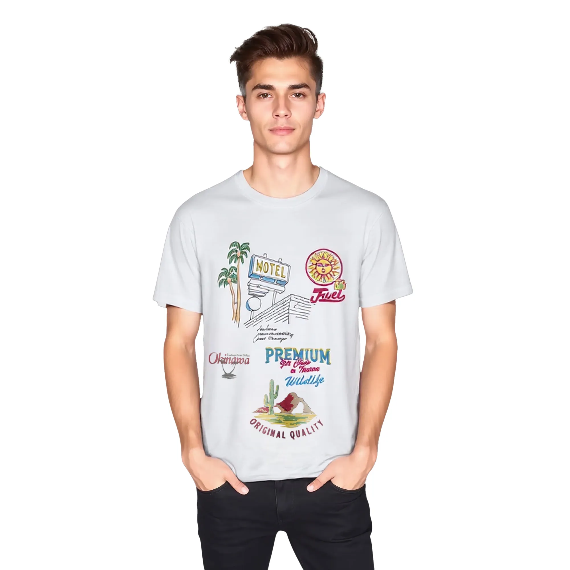 Ecru Unisex Cotton Tshirt - Thumbnail 5